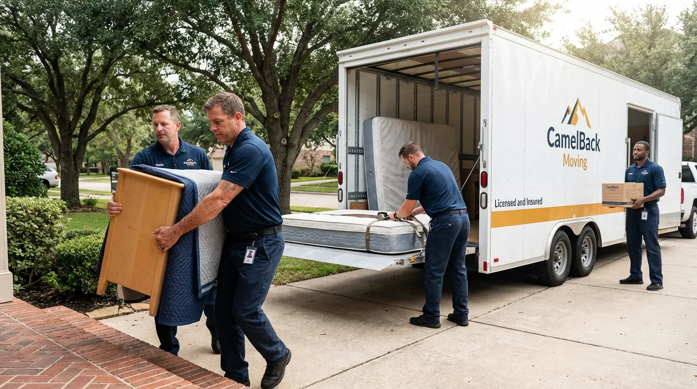 Crew loading residential truck for cross-state move from Santa Teresa, NM
