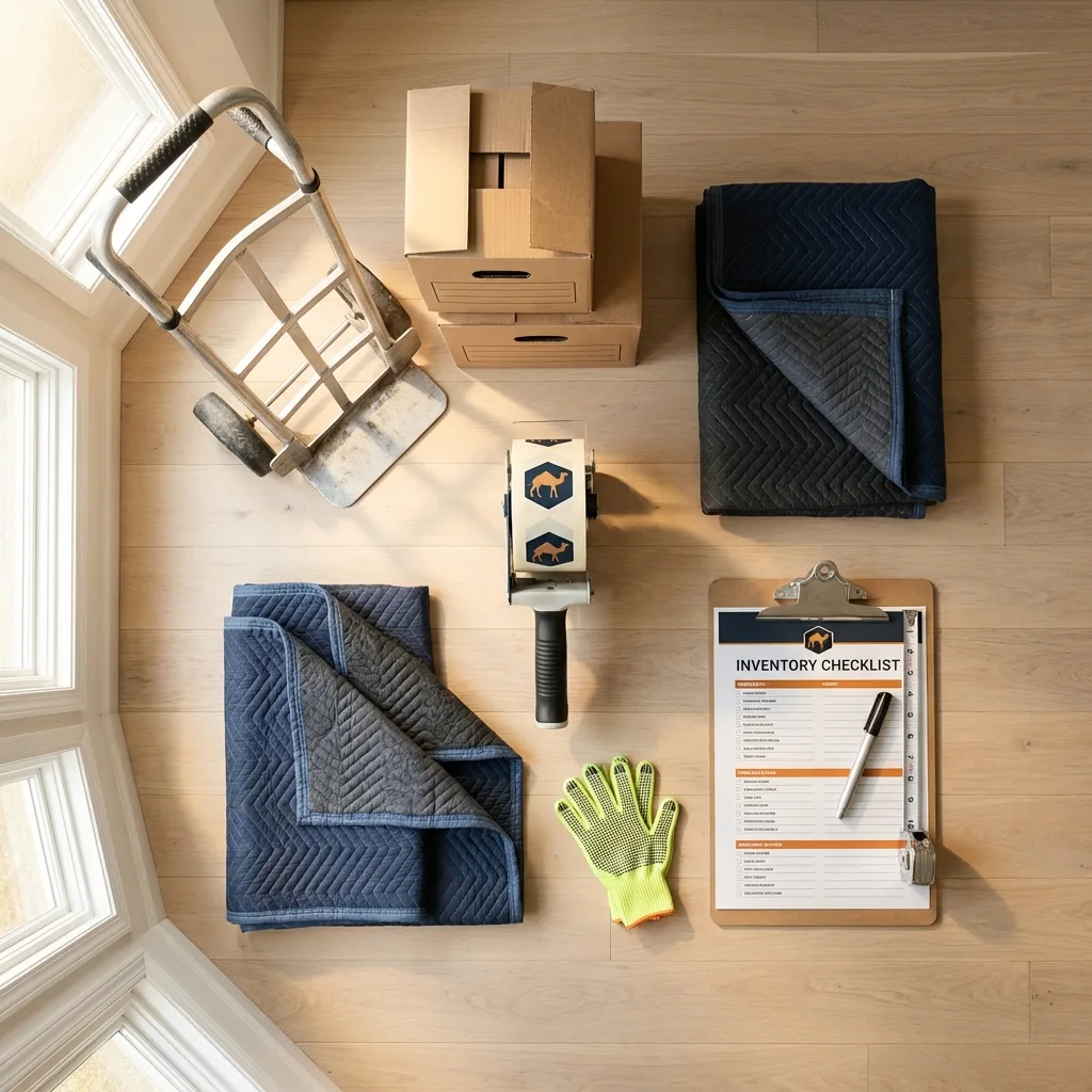 Professional moving supplies and packing materials layout for Santa Teresa residential relocations